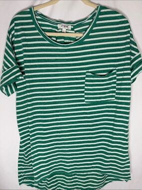 Umgee Green & White Striped Pocket Tee - Casual Short Sleeve